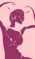 Beautiful sexy dancing girl. Pretty woman silhouette. Side view.