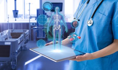 Hospital room and medical technology concept.