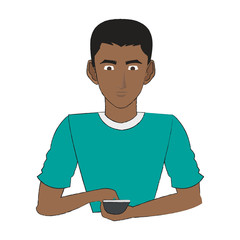 Young man with smartphone icon vector illustration graphic design