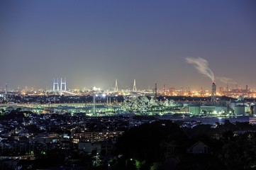 Fototapeta premium 横浜市港南区の高台から横浜みなとみらいと東京タワースカイツリーの夜景
