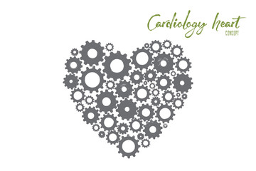 Cardiology heart concept. Hand drawn heart from a lot of little gears. Heart symbol isolated vector illustration.