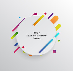 Vector background with paper card and abstract colorful shapes. Trendy neon lines and circles   wallpaper in a modern material design style.