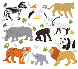Collection of African animals on a white background