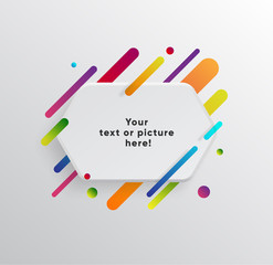 Vector background with paper card and abstract colorful shapes. Trendy neon lines and circles   wallpaper in a modern material design style.