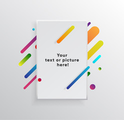 Vector background with paper card and abstract colorful shapes. Trendy neon lines and circles   wallpaper in a modern material design style.