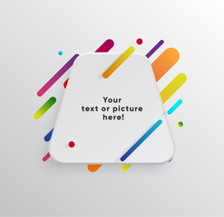 Vector background with paper card and abstract colorful shapes. Trendy neon lines and circles   wallpaper in a modern material design style.