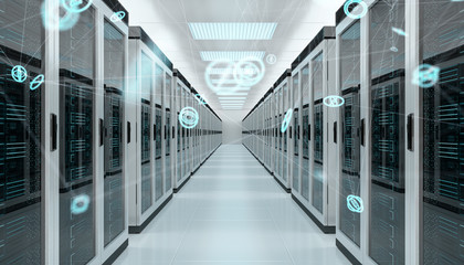 Naklejka premium Server room center exchanging cyber datas 3D rendering