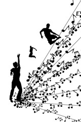 Fototapeta premium Easy to edit vector illustration of wavy musical notes with dancer