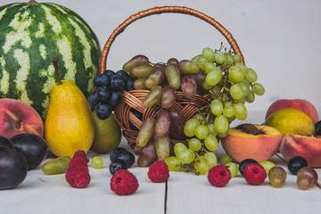 delicious and juicy fruit on a white table