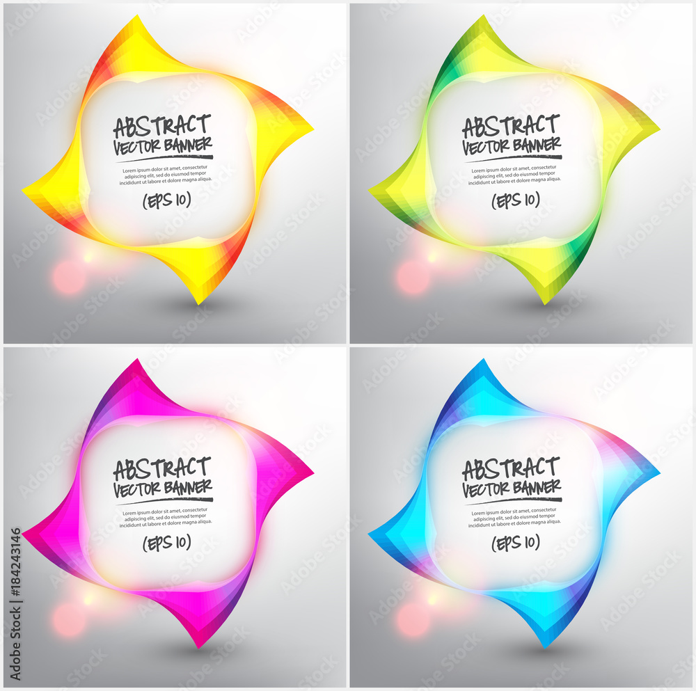 Wall mural abstract vector web banner set of 4. geometric banners in bright colors. isolated on the white backg
