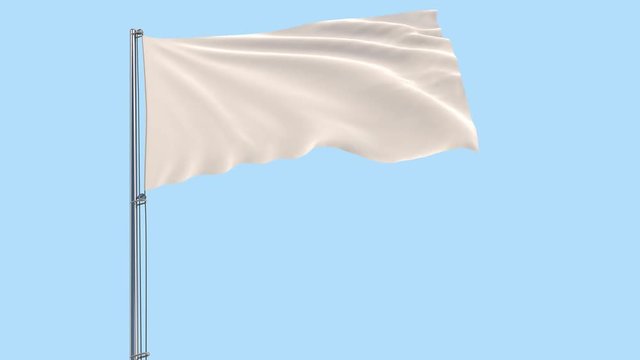 Isolate White flag on a flagpole fluttering in the wind on a transparent background, 3d rendering, PNG format with Alpha channel transparency