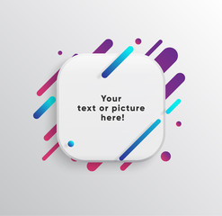 Vector background with paper card and abstract colorful shapes. Trendy neon lines and circles   wallpaper in a modern material design style.