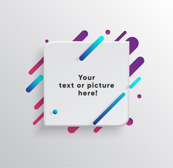 Vector background with paper card and abstract colorful shapes. Trendy neon lines and circles   wallpaper in a modern material design style.