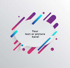 Vector background with paper card and abstract colorful shapes. Trendy neon lines and circles   wallpaper in a modern material design style.