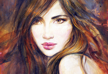 Beautiful woman with long hair. Fashion illustration. 