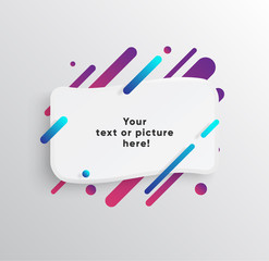 Vector background with paper card and abstract colorful shapes. Trendy neon lines and circles   wallpaper in a modern material design style.