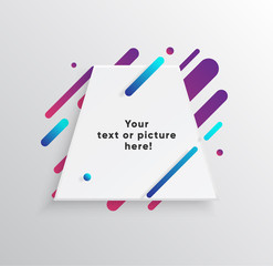 Vector background with paper card and abstract colorful shapes. Trendy neon lines and circles   wallpaper in a modern material design style.