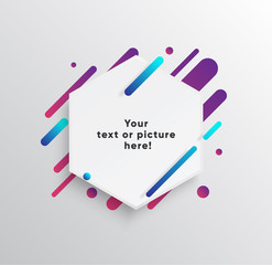 Vector background with paper card and abstract colorful shapes. Trendy neon lines and circles   wallpaper in a modern material design style.