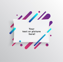 Vector background with paper card and abstract colorful shapes. Trendy neon lines and circles   wallpaper in a modern material design style.