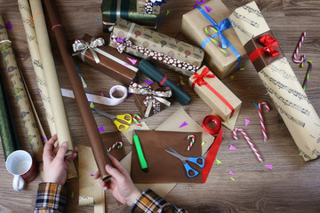 hand gift wrapping paper for the holiday Christmas