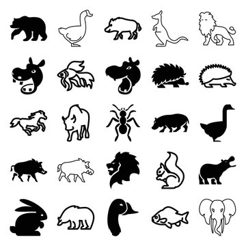 Set of 25 wild filled and outline icons