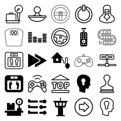 Set of 25 control filled and outline icons