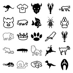Set of 25 animal filled and outline icons