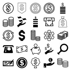 Set of 25 investment filled and outline icons