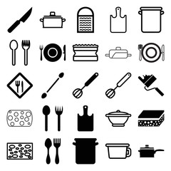 Set of 25 utensil filled and outline icons