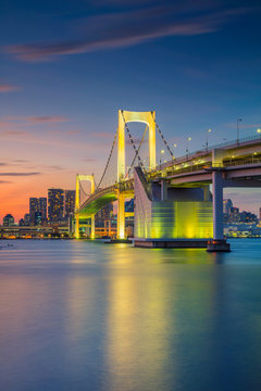 Rainbow Bridge, Tokyo. Cityscape image of Tokyo, Japan with Rainbow Bridge during sunset.