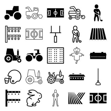 Set of 25 field filled and outline icons