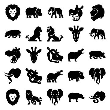 Set of 25 safari filled icons