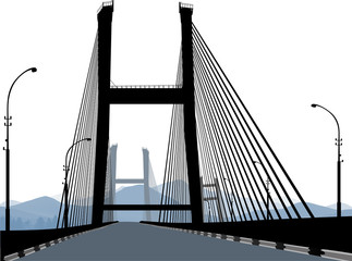 modern bridge to grey hills