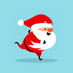 Funny Santa Claus runs, hurries, goes in for sports. Christmas vector illustration. Element from the New Year's collection