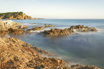 Fototapeta na wymiar Nice landscape of the Spanish coastal in Costa Brava, Playa de Aro in istagram mate colors