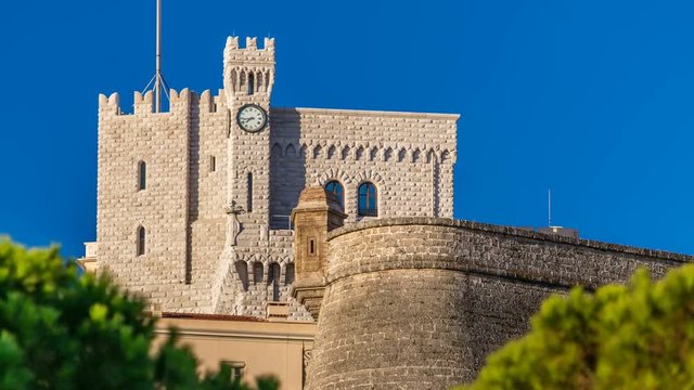 Prince's Palace of Monaco timelapse with early morning light - It is the official residence of the Prince of Monaco.