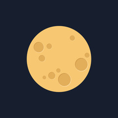 Moon in flat dasign style. Night space astronomy and nature moon icon. Gibbous vector on dark background. Cartoon planet moon icon.
