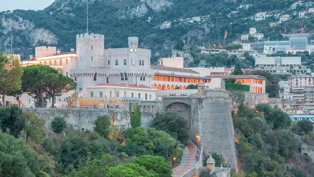 Prince's Palace of Monaco day to night timelapse with observation deck