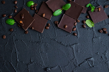 Dark chocolate with coffee beans