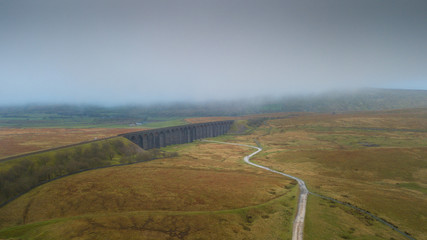 Aerial View of Train passing over the Ribblehead Viaduct Settle-Carlisle Railway, North Yorkshire