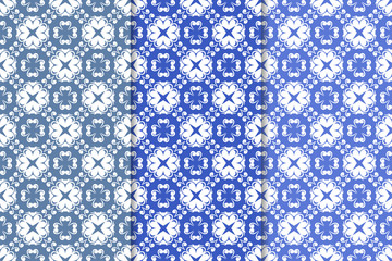Set of floral ornaments. Vertical blue seamless patterns