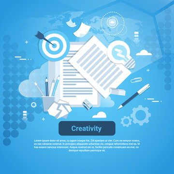 Creativity Idea Development Concept Web Banner With Copy Space Vector Illustration