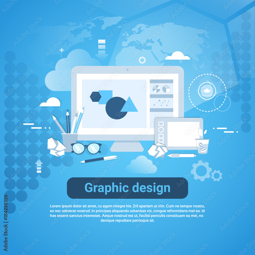 Wall mural Graphic Design Web Development Template Banner With Copy Space Vector Illustration