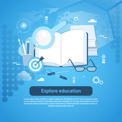 Explore Education Online Concept Web Banner With Copy Space Vector Illustration