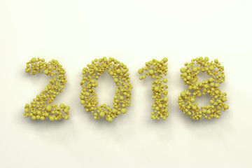 2018 number from yellow balls on white background