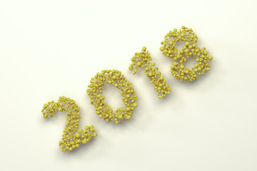 2018 number from yellow balls on white background