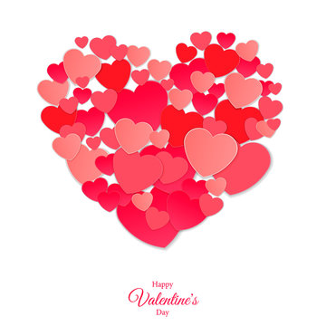 Happy Valentine's day abstract background with cut paper hearts. Vector illustration EPS10