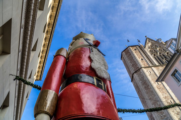 The world's biggest nutcracker at the entrance to the Christmas market in Braunschweig, Germany