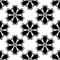 Black floral seamless ornament on white background