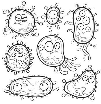 Set of cartoon Microbes and Viruses